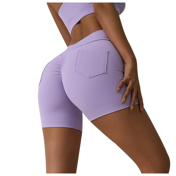 BLVB Workout Shorts for Women High Waisted Active Gym Stretchy Yoga Biker Shorts with Back Pockets
