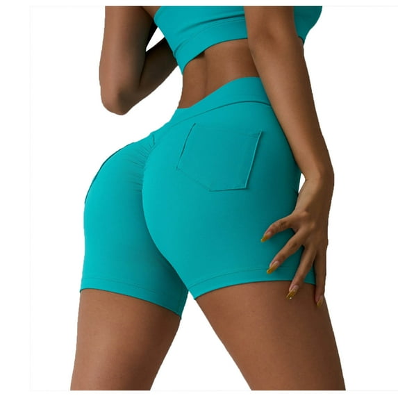 BLVB Workout Shorts for Women High Waisted Active Gym Stretchy Yoga Biker Shorts with Back Pockets