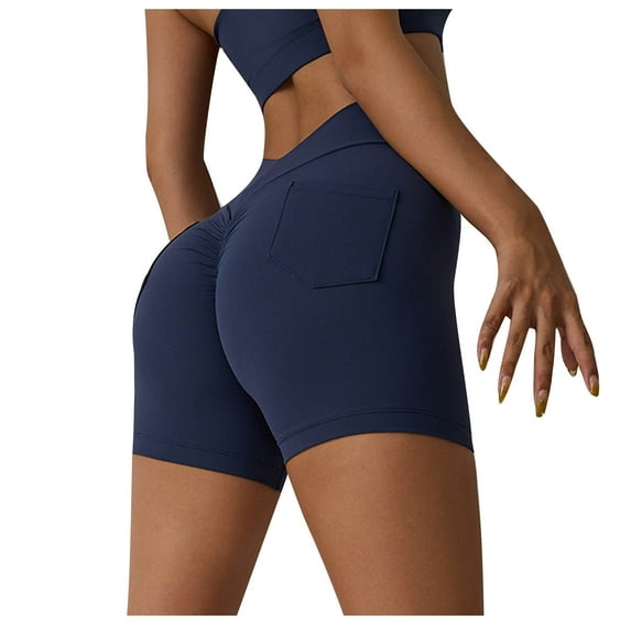 BLVB Workout Shorts for Women High Waisted Active Gym Stretchy Yoga Biker Shorts with Back Pockets