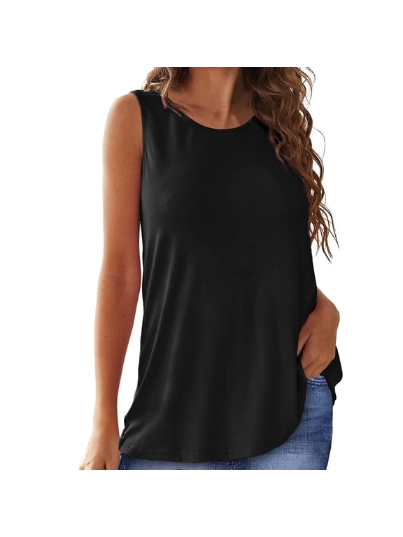 Workout Tank Tops for Women Crewneck Back Split Sleeveless Shirts Casual Summer Yoga Gym Active Tees