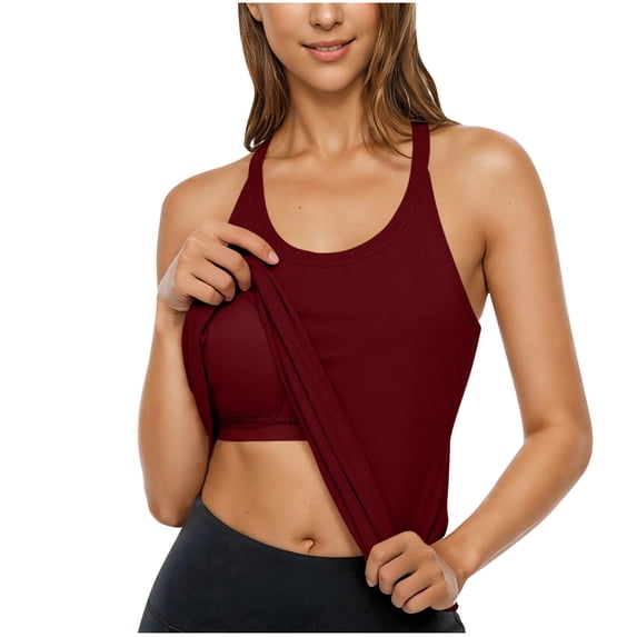 BLVB Workout Tank Tops for Women with Built in Bra Racerback Yoga Sleeveless Top Camisole Athletic Gym Shirts