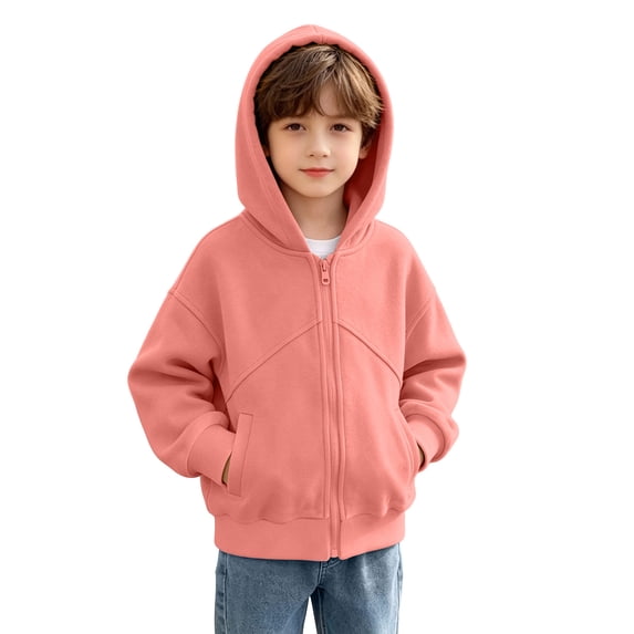 BLVB Zip up Hoodies for Boys Girls Kids Oversized Sweatshirt Casual Long Sleeve Coats Cute Jackets with Pockets 5-16 Years(Pink,13-14 Years)