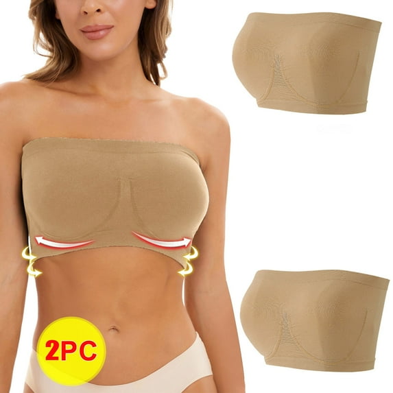 BLVB for Women 2PC Stretch Strapless Bra Summer Bandeau Bra Plus Size Strapless Bra Comfort Wireless Bra