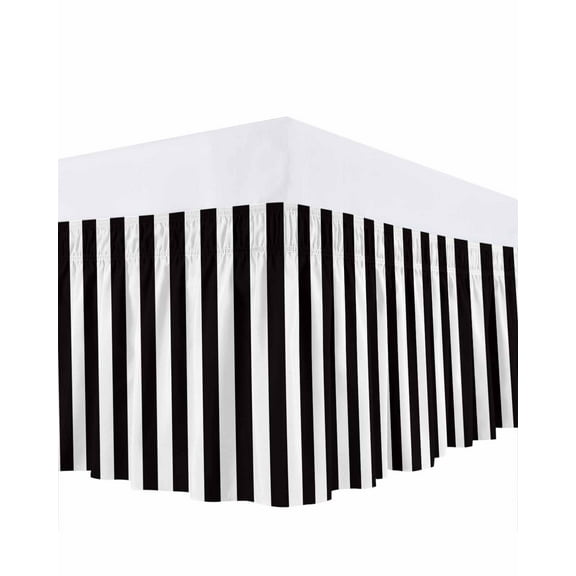 BLack White Stripes Simple Bed Skirt Queen Size 18" Drop Geometric Ruffled Wrap Around Bed Skirts Adjustable Elastic Bedskirt Dust Ruffle for Queen Size Bed