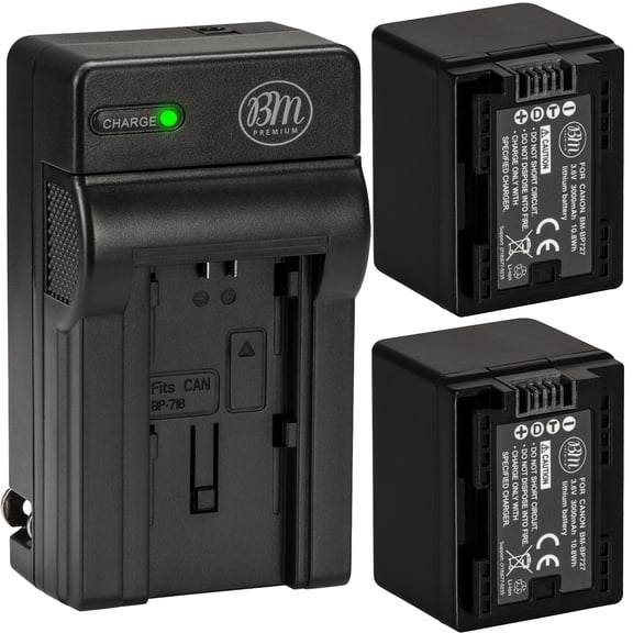 BM 2 BP-727 Batteries and Charger for Canon HFR40 HFR42 HFR400 HFR50 HFR52 HFR500 HFR60 HFR62 HFR600 HFR70 HFR72 HFR700 HFR80 HFR82 HFR800 Camcorder