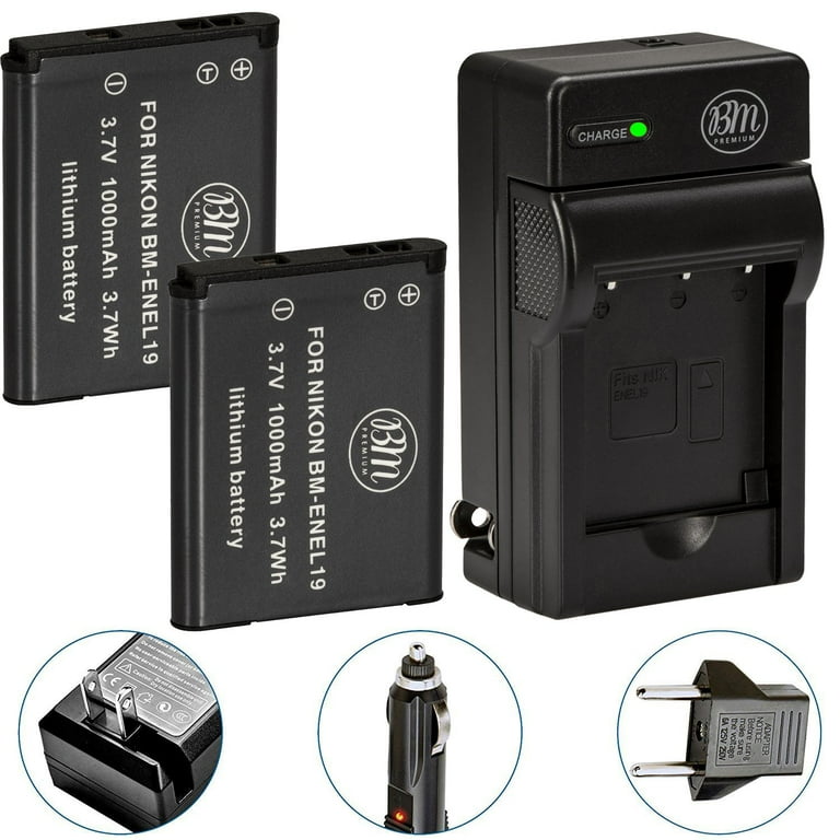 BM 2 EN-EL19 Batteries and Charger for Nikon Coolpix S3500 S3600