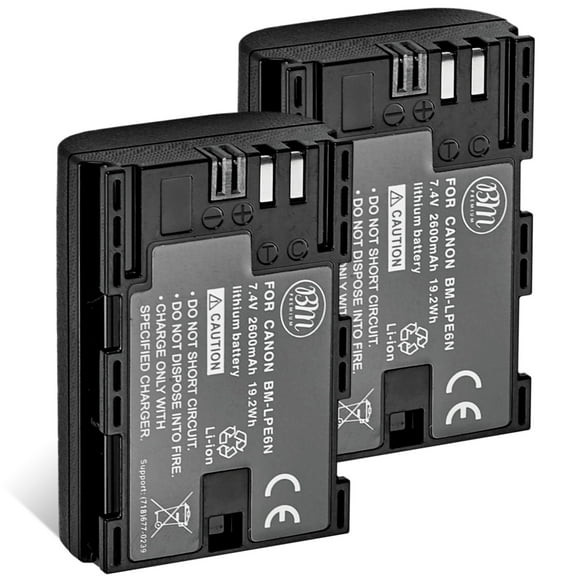 BM 2 LP-E6N Batteries for Canon EOS R EOS 60D EOS 70D EOS 80D EOS 90D EOS 5D II EOS 5D III EOS 5D IV EOS 5Ds EOS 6D, 6D II EOS 7D, 7D II XC15 Cameras