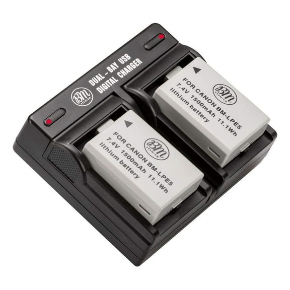 BM 2 Pack of LP-E5 Batteries and USB Dual Battery Charger for Canon Rebel XS, Rebel T1i, Rebel XSi, 1000D, 500D, 450D, Kiss X3, Kiss X2, Kiss F Camera