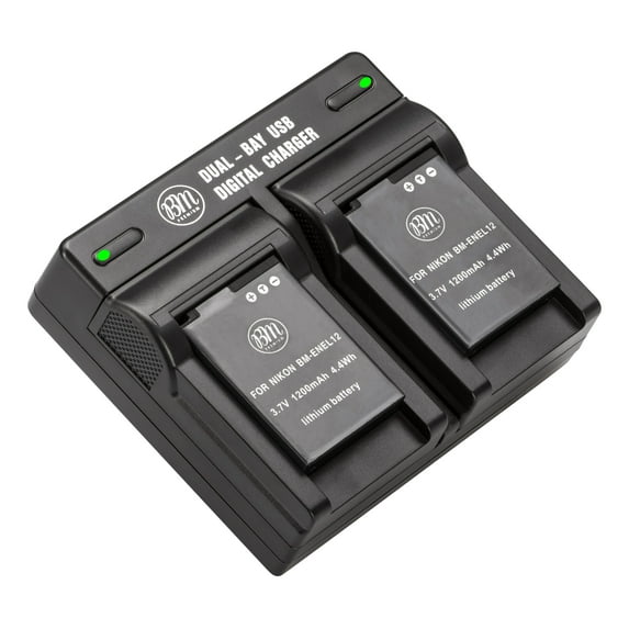 BM 2 Pack of EN-EL12 Batteries and Dual Battery Charger for Nikon Coolpix A1000, B600, W300, A900, AW100, AW110, AW120, AW130, S6300, S8100 Cameras