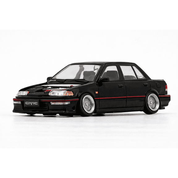 BM Creations 1/64 Honda Civic EF2 1991 LHD Black Diecast Model Car w/ Accessories 64B0405