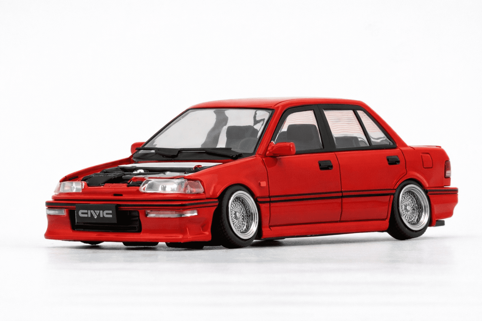 BM Creations 1/64 Honda Civic EF2 1991 LHD Red Diecast Model Car w/ Accessories 64B0401