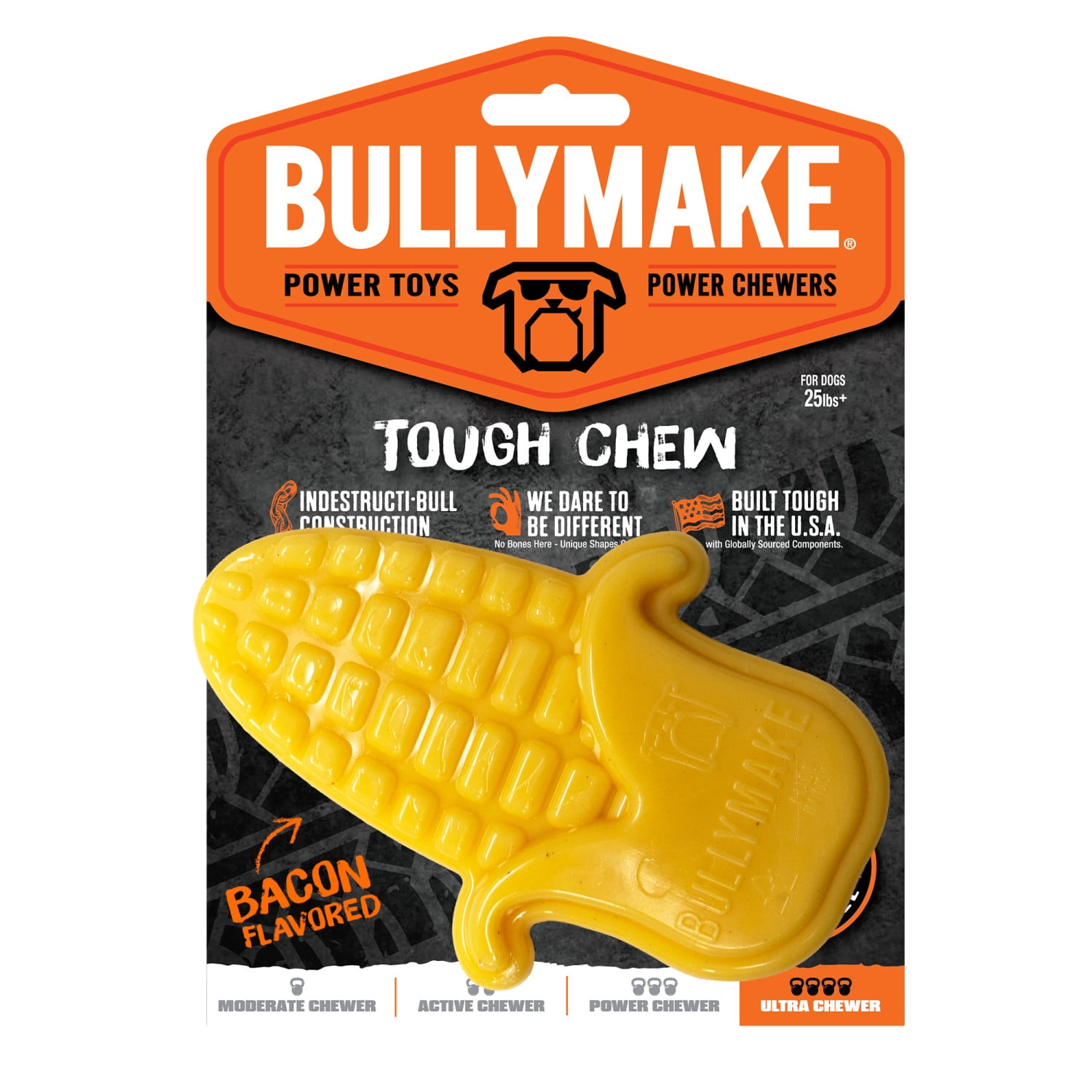 Bullymake Nylon Yellow Corn Cob Dog Toy - Bacon Flavor, Tough Chew