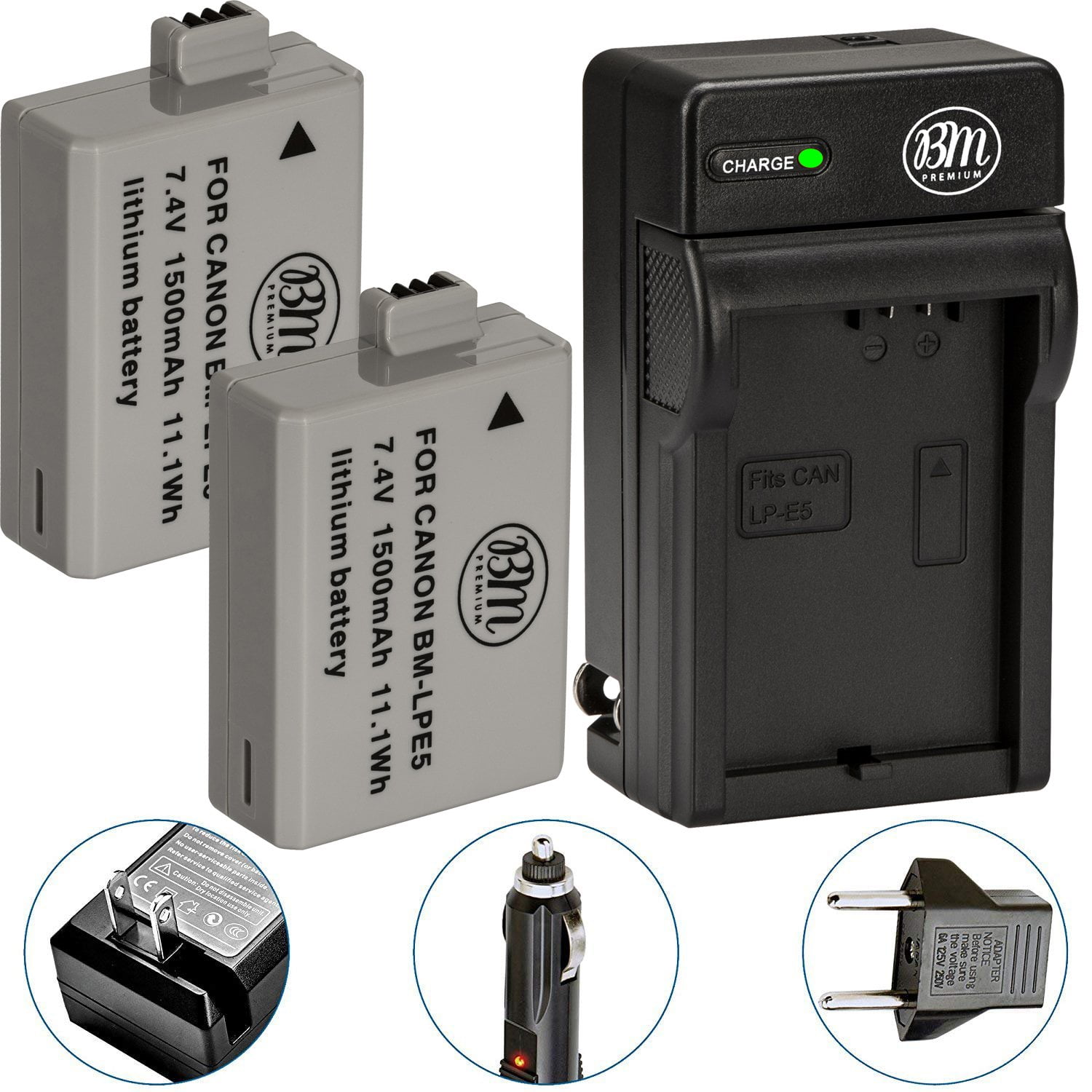 BM Premium 2 LP-E5 Batteries and Battery Charger for Canon EOS