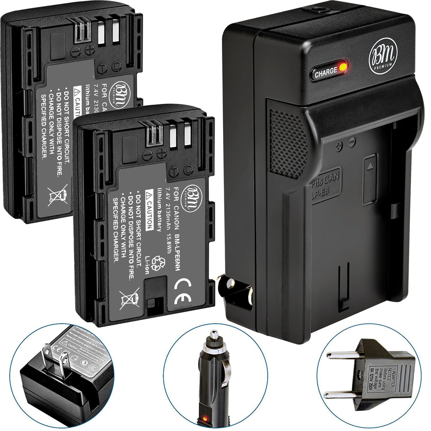 BM Premium 2 LP-E6NH Batteries & Charger for Canon EOS R, R5, R6, 90D ...