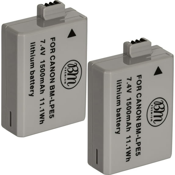 BM Premium 1500mAh Power Battery for Canon EOS Rebel T1i Camera, LP-E5, 2 Count