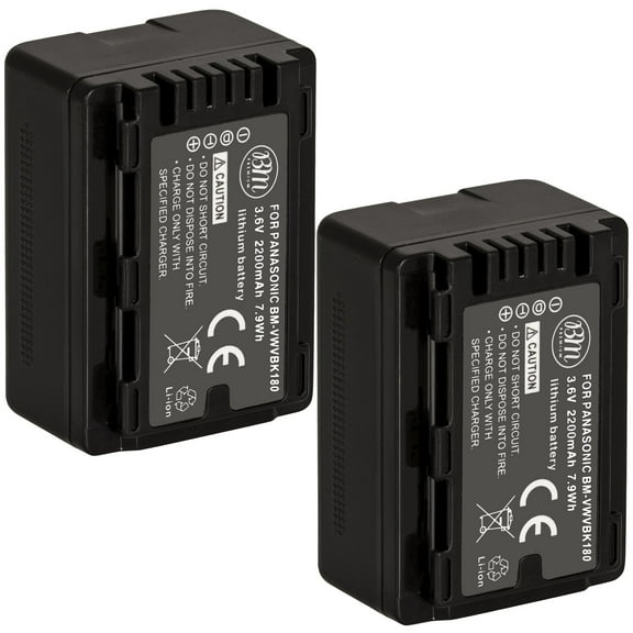 BM Premium 2 Pack VW-VBK180 Batteries for Panasonic HC-V10 HC-V100 HC-V500 HC-V600M HC-V700 HDC-HS40 HS40K HS60 HS60K HS80 HS80K SDR-T71 T76 Camcorder