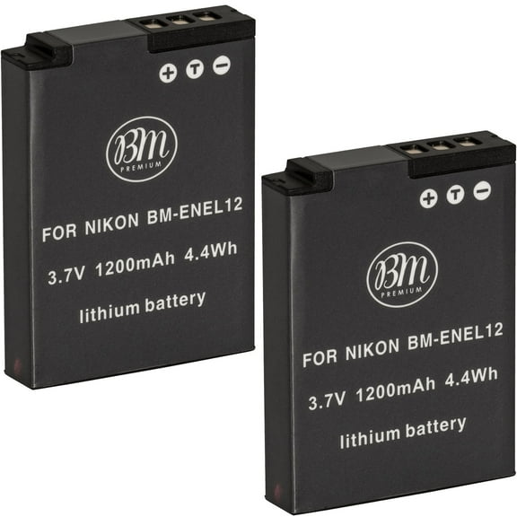 BM Premium 2 Pack of EN-EL12 Batteries for Nikon Coolpix S9300, S9400, S9500, S9700, S9900, P310, P330, P340, KeyMission 170, KeyMission 360 Cameras