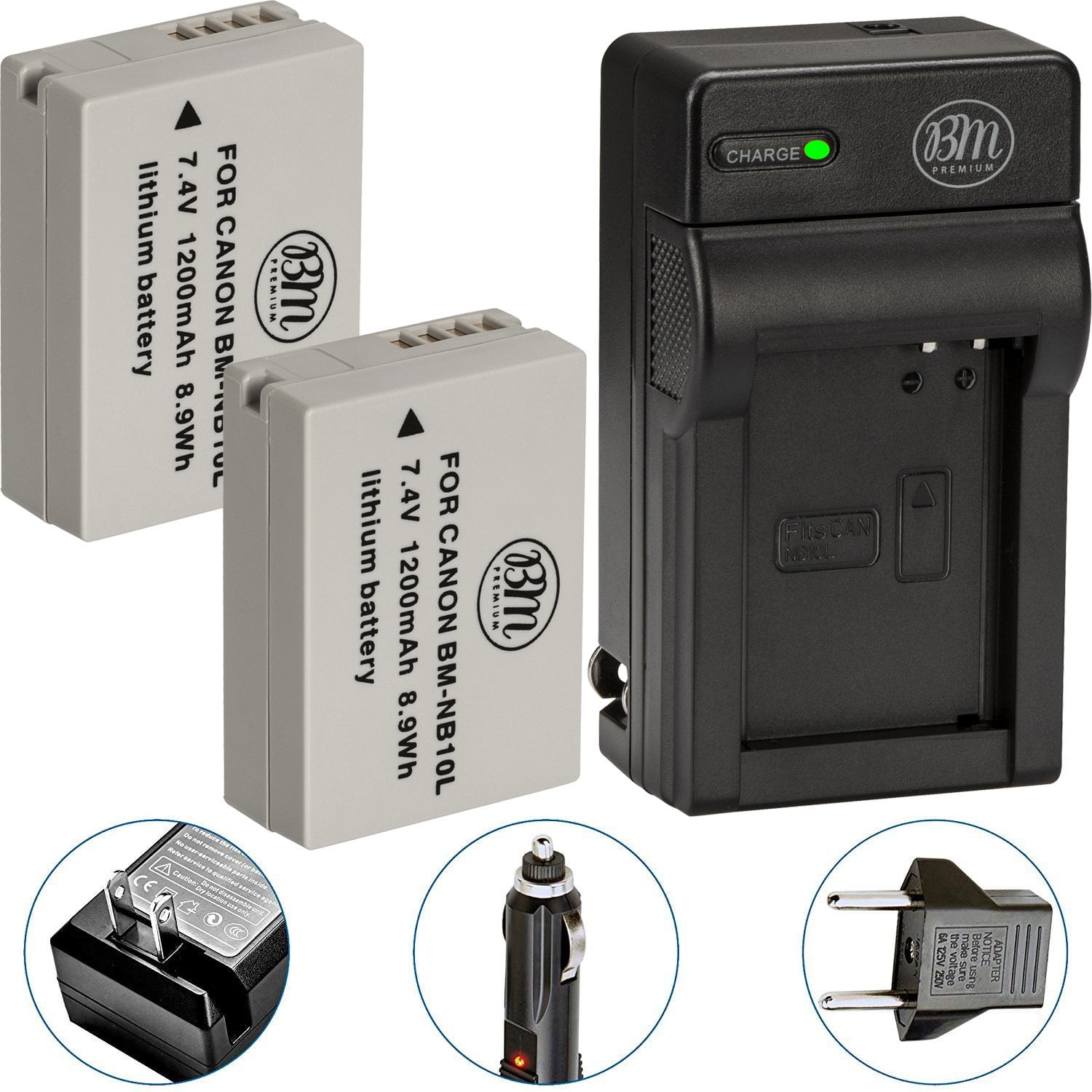 BM Premium 2 Pack of NB-10L Batteries and Charger Kit for Canon