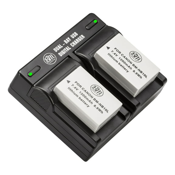BM Premium 2 Pack of NB-10L Batteries and Dual Bay Charger Kit for Canon PowerShot G15, G16, G1X, G3-X, SX40 HS, SX50 HS, SX60 HS Digital Camera