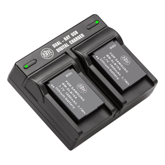 BM Premium 2 SLB-10A Batteries and Dual Bay Battery Charger for Samsung EX2F, WB200, WB250F, WB2100, WB500, WB550, WB750, WB800F, WB850, WB850F Camera