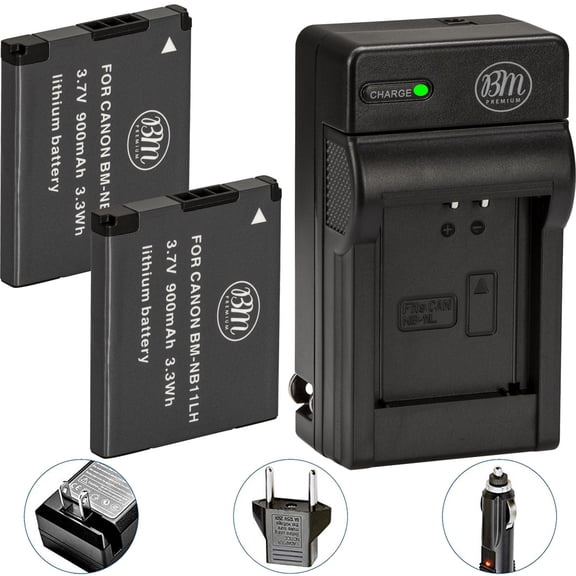 BM Premium 900mAh Power Battery with AC/DC Charger for A2300 IS Camera, NB-11LH, 2 Count
