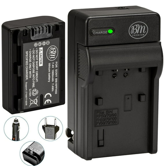 BM Premium NP-FH50 Battery and Charger for Sony Cyber-Shot DSC-HX1 DSC-HX100V DSC-HX200V HDR-TG5V Alpha DSLR-A230 A290 A330 A380 DSLRA390 Cameras