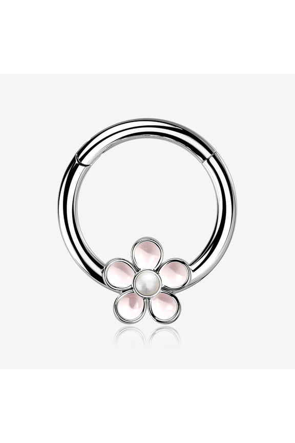 BM25 Adorable Pearlescent Flower Clicker Hoop Ring