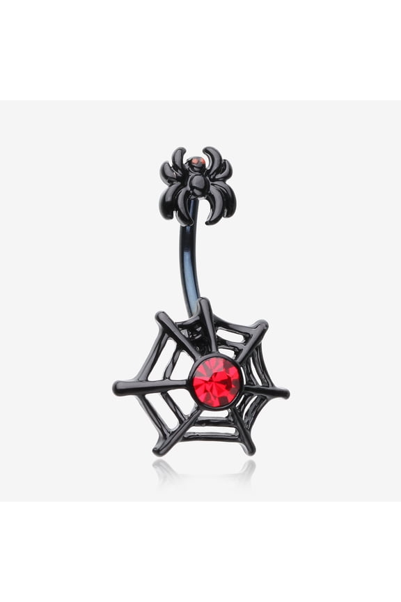 BM25 Black Widow Spider Web Belly Button Ring-Black/Red