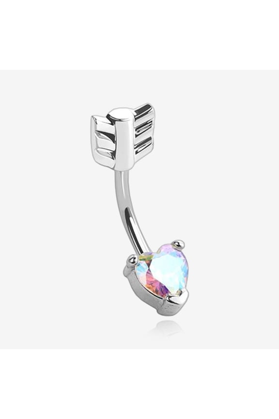 BM25 Cupid's Arrow Heart Sparkle Belly Button Ring-Aurora Borealis