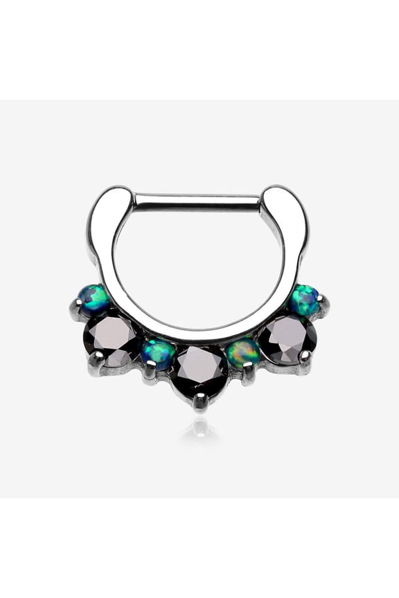 BM25 Fire Opal Multi Gem Sparkle Deuce Septum Clicker-Black