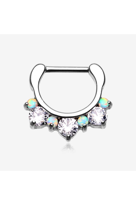 BM25 Fire Opal Multi Gem Sparkle Deuce Septum Clicker-White/Clear