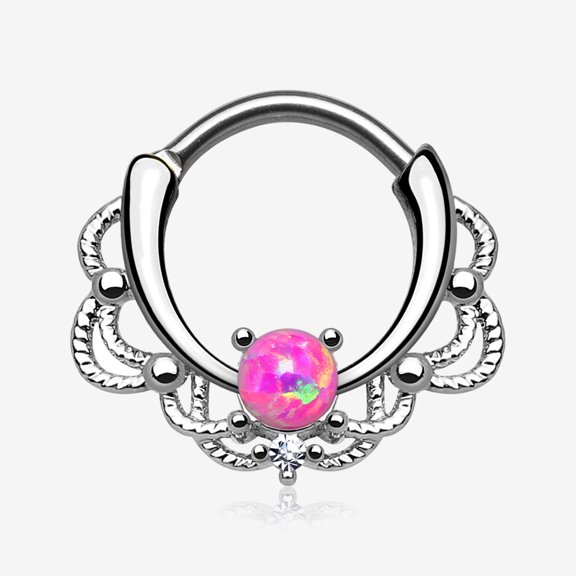 BM25 Fire Opal Sparkle Turan Clicker Hoop Ring-Pink Opal