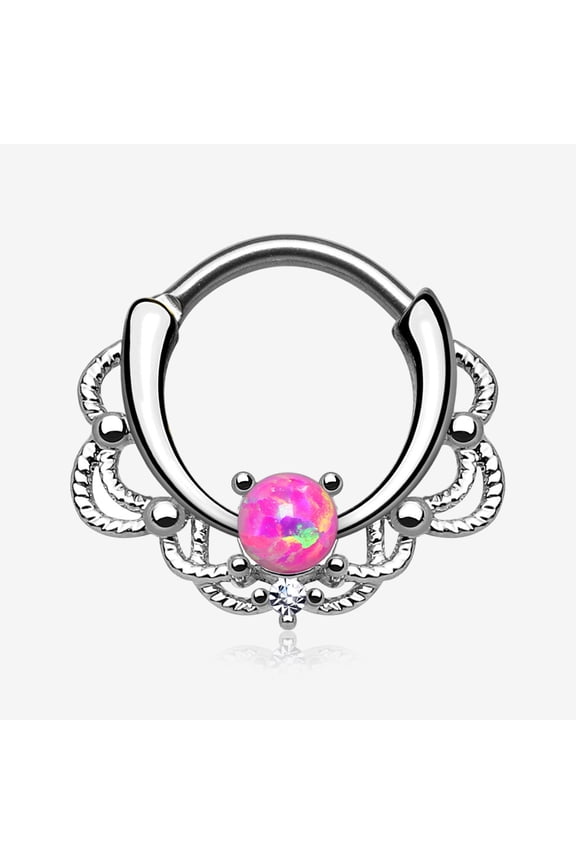 BM25 Fire Opal Sparkle Turan Clicker Hoop Ring-Pink Opal