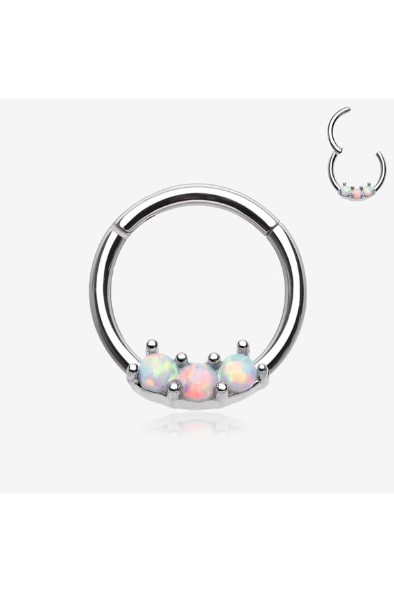 BM25 Glistening Fire Opal Sparkle Seamless Clicker Ring-White