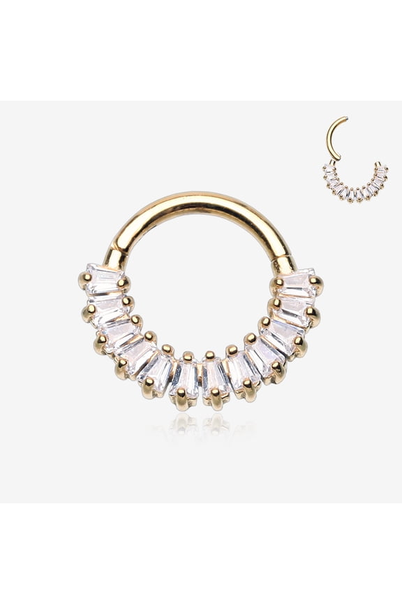 BM25 Golden Brilliant Baguette Sparkles Array Seamless Clicker Hoop Ring