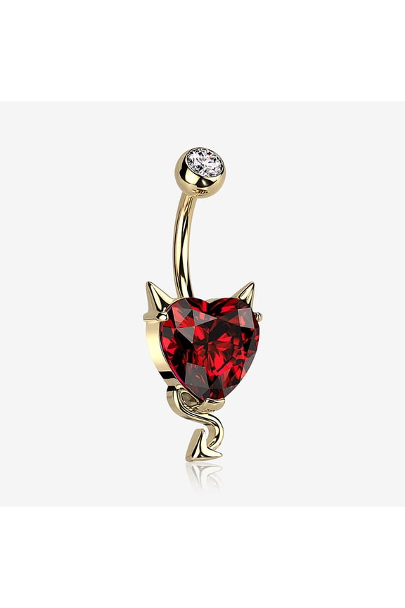 BM25 Golden Devilish Sparkle Heart Belly Button Ring-Red