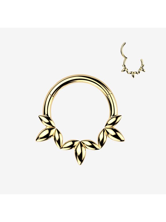 BM25 Golden Olive Vine Leaf Clicker Hoop Ring