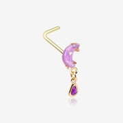 BM25 Golden Opalescent Moon Sparkle Teardrop Dangle L-Shaped Nose Ring-Purple