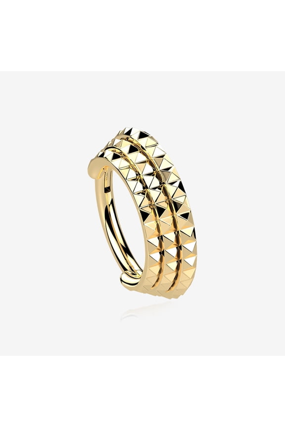 BM25 Golden Triple Stacked Pyramid Studded Geometric Seamless Clicker Hoop Ring