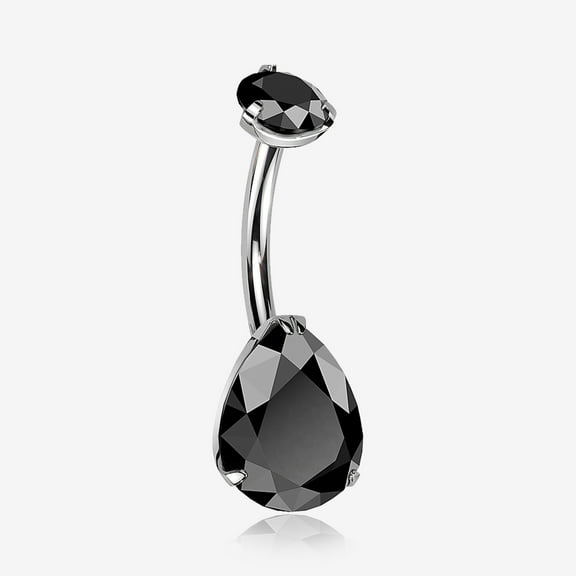 BM25 Implant Grade Titanium Internally Threaded Teardrop Prong Set Belly Button Ring-Black