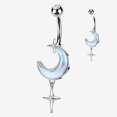 thumbnail image 1 of BM25 Iridescent Aurora Crescent Moon Sparkle Star Dangle Belly Button Ring-Clear Gem, 1 of 2