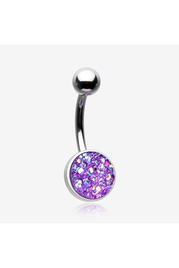 BM25 Iridescent Druzy Sparkle Steel Belly Button Ring-Purple