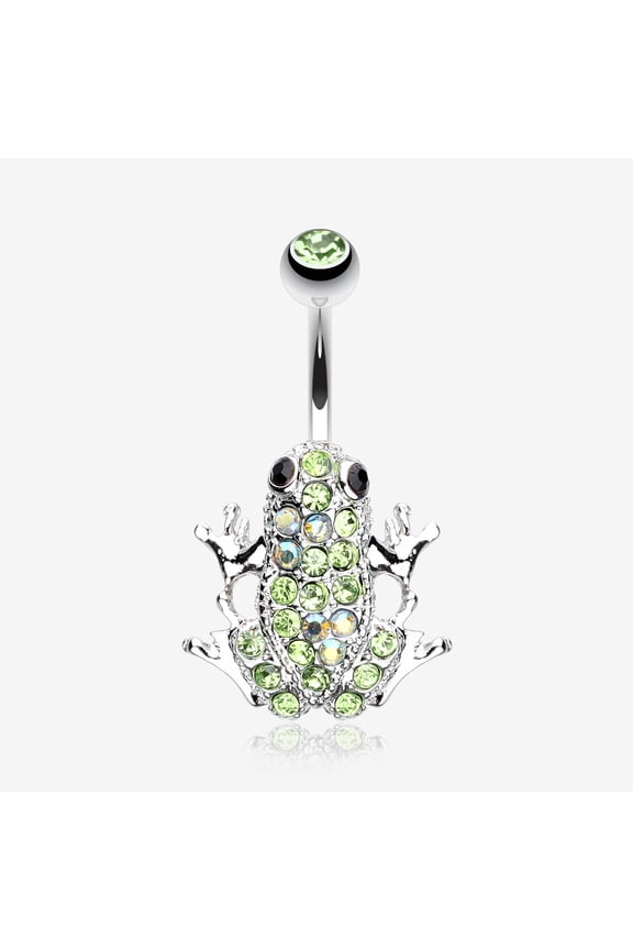 BM25 Jumping Frog Multi-Gem Belly Button Ring-Light Green/Aurora Borealis