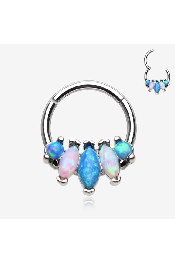 BM25 Marquise Fire Opal Sparkle Floral Seamless Clicker Hoop Ring