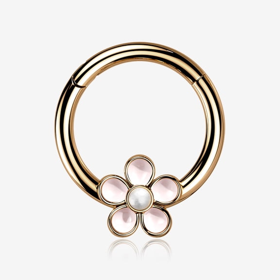 BM25 Rose Gold Adorable Pearlescent Flower Clicker Hoop Ring