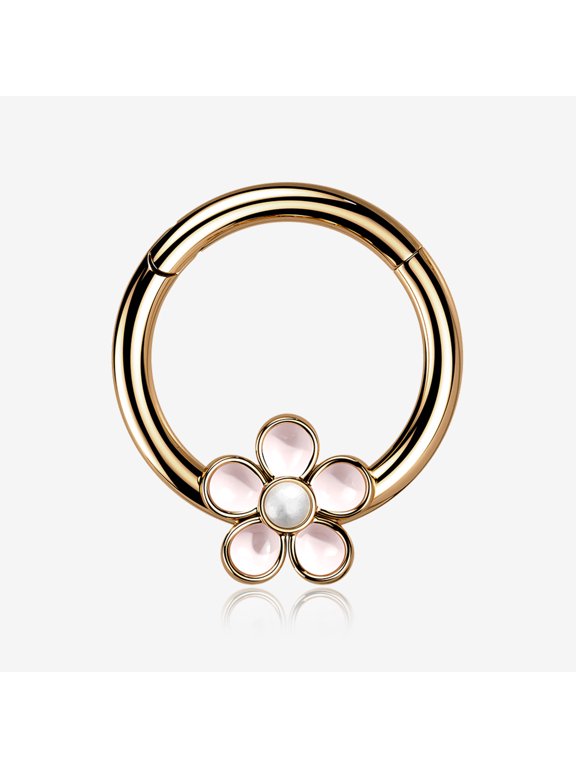 BM25 Rose Gold Adorable Pearlescent Flower Clicker Hoop Ring