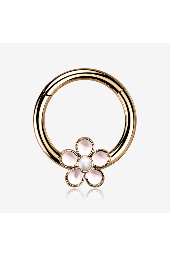 BM25 Rose Gold Adorable Pearlescent Flower Clicker Hoop Ring
