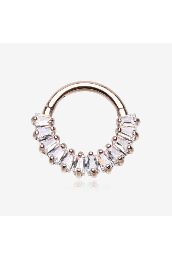 BM25 Rose Gold Brilliant Baguette Sparkles Array Seamless Clicker Hoop Ring