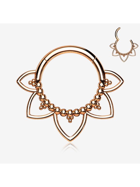 BM25 Rose Gold Royal Bali Floral Seamless Clicker Hoop Ring