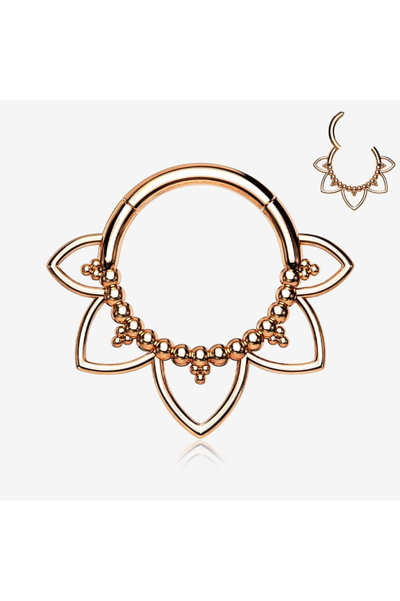 BM25 Rose Gold Royal Bali Floral Seamless Clicker Hoop Ring